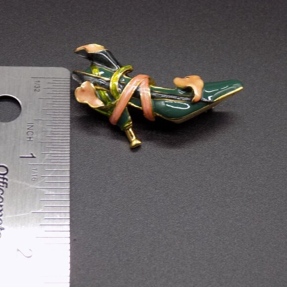 Vintage KJL Kenneth Jay Lane Shoe Heel Brooch Calla Lilly Green Enamel Pink - Picture 6 of 7
